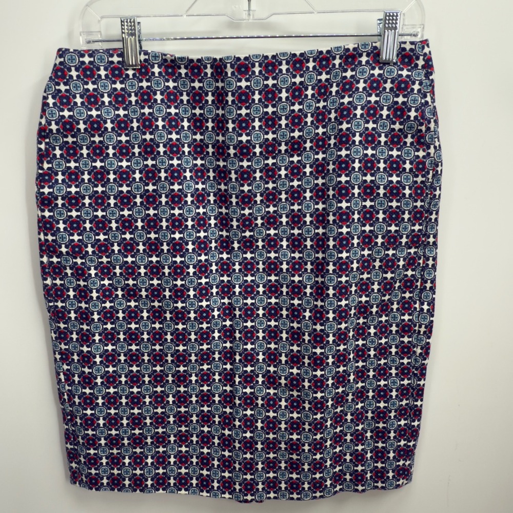 Joe Fresh Womens Navyβ Red Geometric Tile Print Cotton Pencil Skirt Size 6